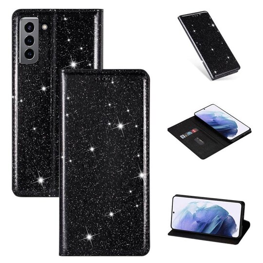 Glitter Smart FlipCase Samsung Galaxy S22  - musta
