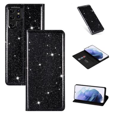 Glitter Smart FlipCase Samsung Galaxy S22 Ultra  - musta