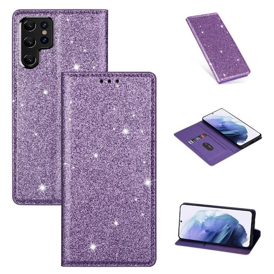 Glitter Smart FlipCase Samsung Galaxy S22 Ultra  - violetti