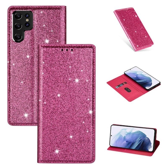 Glitter Smart FlipCase Samsung Galaxy S22 Ultra  - pinkki