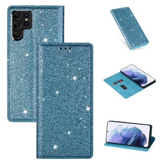 Glitter Smart FlipCase Samsung Galaxy S22 Ultra  - Vaaleansininen