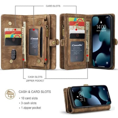 CASEME iPhone 13 Mini 2-in-1 Lompakon Puhelimen Kuori - Ruskea