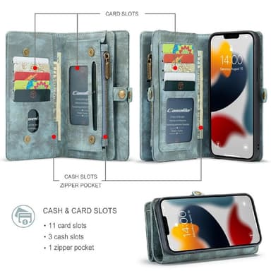 CASEME iPhone 13 Pro Max 2-in-1 lompakkopuhelimen kuori - sininen