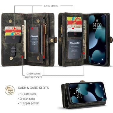 CASEME iPhone 13 Mini 2-in-1 Lompakon Puhelimen Kuori - Musta