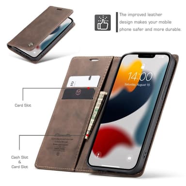 CASEME Retro lompakkokotelo iPhone 13 Prolle - Kahvi