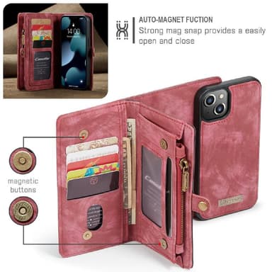 CASEME iPhone 13 2-in-1 Lompakon Puhelimen Kuori - Punainen