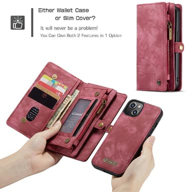 CASEME iPhone 13 2-in-1 Lompakon Puhelimen Kuori - Punainen
