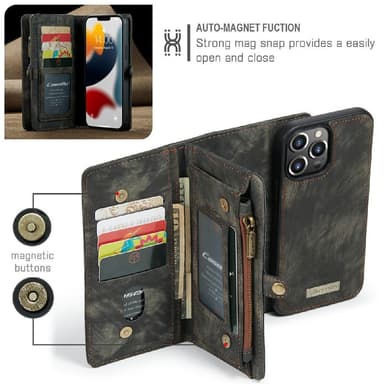 CASEME iPhone 13 Pro Max 2-in-1 lompakkopuhelimen kuori - musta