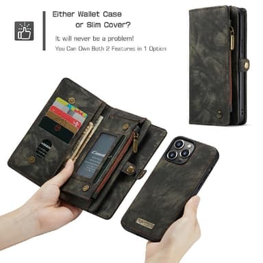 CASEME iPhone 13 Pro Max 2-in-1 lompakkopuhelimen kuori - musta