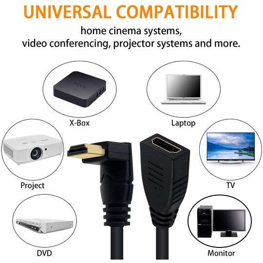 NÖRDIC kulma HDMI-adapteri 4K30Hz UHD uros-naaras 20cm musta