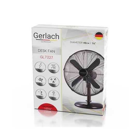 Gerlach Velocity Fan GL 7327 Pöytätuuletin, nopeusmäärä 3, 100 W, värähtely, halkaisija 40 cm, kromi
