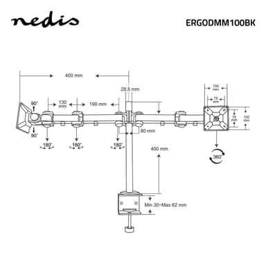 Ergonominen monitorikiinnike 14-24""