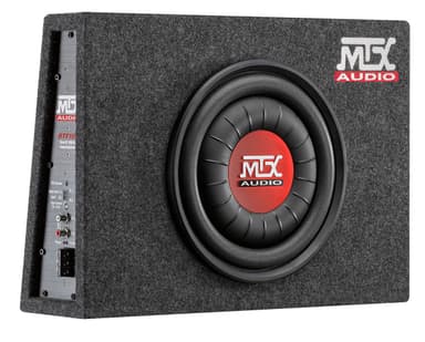 MTX RTF10P Tilaa säästävä aktiivinen subwoofer, jossa on sisäänrakennettu D-luokan vahvistin.