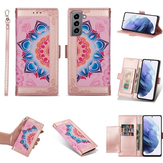 Flower Lompakkokotelo 4-kortti Samsung Galaxy S22 Plus - Vpunainen
