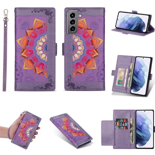 Flower Lompakkokotelo 4-kortti Samsung Galaxy S22 Plus - Violetti