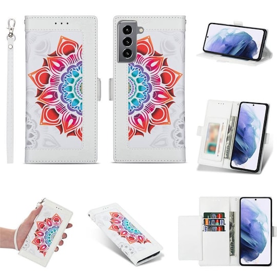 Flower Lompakkokotelo 4-kortti Samsung Galaxy S22 - Valkoinen