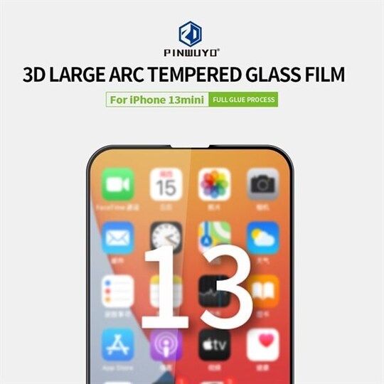 Näytönsuoja 9H ja 3D karkaistua lasia, sekä lisäkovuudella mallille Phone 13 mini - Musta