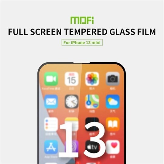 2.5D suoja koko näytölle karkaistua lasia - iPhone 13 mini - Musta