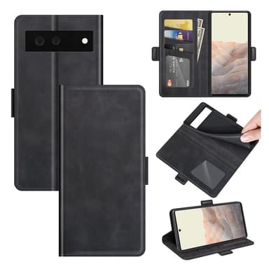 SKALO Google Pixel 6 Premium Wallet Lompakkokotelo - Musta