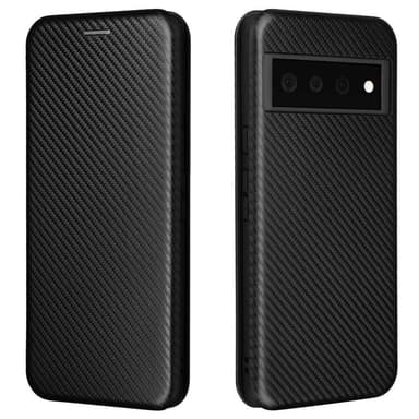 SKALO Google Pixel 6 Carbon Fiber Lompakkokotelo - Musta