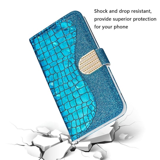 SKALO iPhone 13 Pro Max Croco Kimaltava lompakkokotelo - Sininen