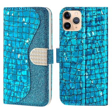SKALO iPhone 13 Pro Max Croco Kimaltava lompakkokotelo - Sininen