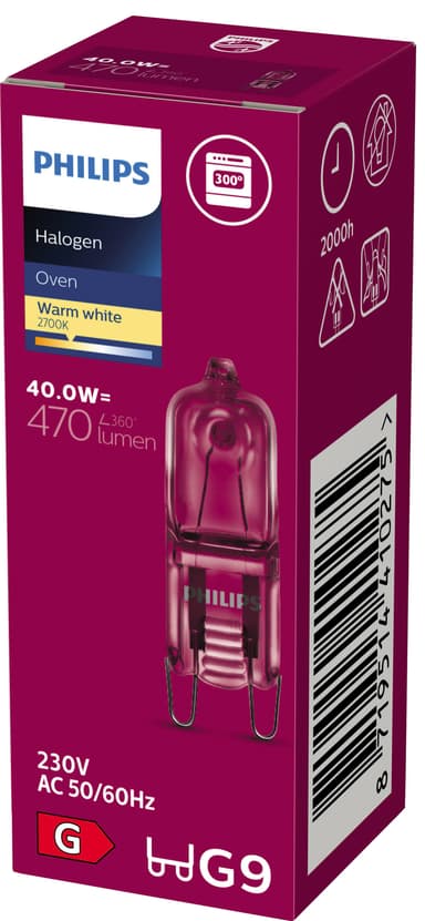 Philips halogeenikapselilamppu uuniin 40W G9 871951441027500