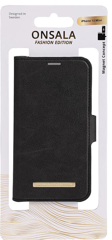 Onsala iPhone 13 Mini lompakkokotelo (keskiyön musta)