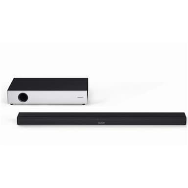 Sharp HT-SBW160 2.1 Ultra Slim Soundbar litteällä langattomalla subwooferilla televisiolle yli 40", HDMI ARC/CEC, Aux-in, optinen, Bluetooth, 90 cm, pöytä