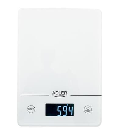 Adler Keittiövaa'at AD 3170 Enimmäispaino (kapasiteetti) 15 kg, asteikko 1 g, Näytön tyyppi LCD, valkoinen