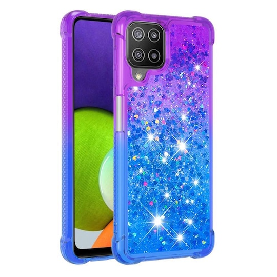 SKALO Samsung A22 4G Juoksuhiekka Glitter Sydämet TPU kuori - Violetti-Sininen