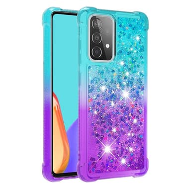 SKALO Samsung A52/A52s Juoksuhiekka Glitter Sydämet TPU kuori - Turkoosi-Violetti