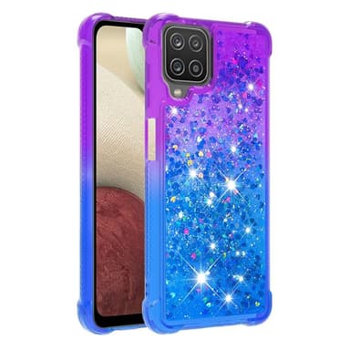 SKALO Samsung A12 Juoksuhiekka Glitter Sydämet TPU kuori - Violetti-Sininen