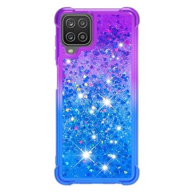 SKALO Samsung A12 Juoksuhiekka Glitter Sydämet TPU kuori - Violetti-Sininen