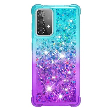 SKALO Samsung A52/A52s Juoksuhiekka Glitter Sydämet TPU kuori - Turkoosi-Violetti