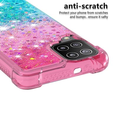 SKALO Samsung A22 4G Juoksuhiekka Glitter Sydämet TPU kuori - Pinkki-Turkoosi
