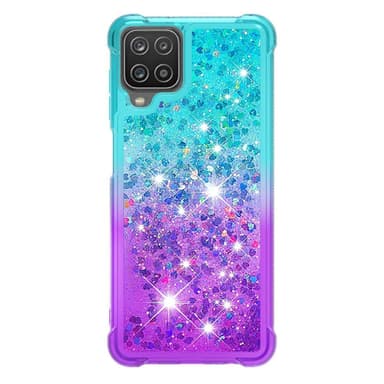 SKALO Samsung A12 Juoksuhiekka Glitter Sydämet TPU kuori - Turkoosi-Violetti