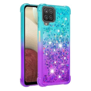 SKALO Samsung A12 Juoksuhiekka Glitter Sydämet TPU kuori - Turkoosi-Violetti