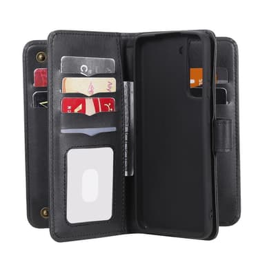 SKALO Samsung S21 FE 10-lokeroa Lompakkokotelo - Musta