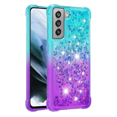 SKALO Samsung S21 FE Juoksuhiekka Glitter Sydämet TPU kuori - Turkoosi-Violetti