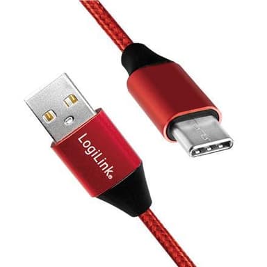 Logilink USB 2.0 -kaapeli CU0148 1 m, punainen, USB-A-uros, USB-C-uros
