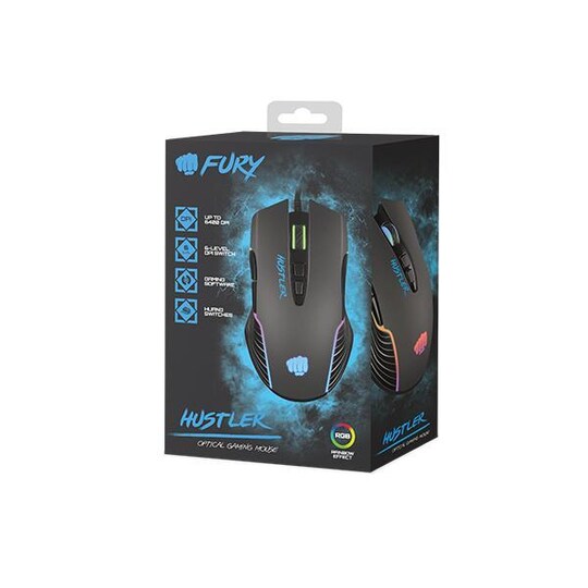 Fury Gaming Mouse Fury Hustler Wired, 500-6400 DPI, musta