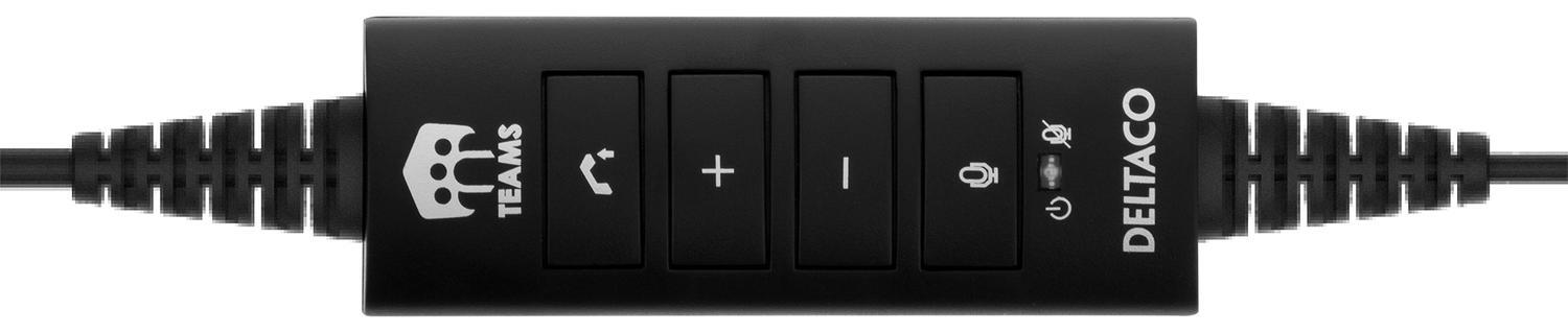 DELTACO OFFICE USB-kuulokemikrofoni, stereo, Teams ja Webex, mustaa