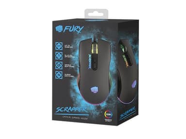 Fury Gaming Mouse Fury Scrapper Wired, 500-6400 DPI, musta