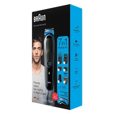 Braun All-in-one partatrimmeri MGK3245 johdoton, pituusaskelmien lukumäärä 13, musta/sininen