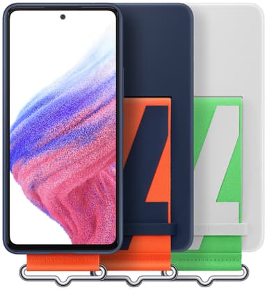 Samsung Galaxy A53 silikoninen suojakuori + hihna (laivastonsininen)