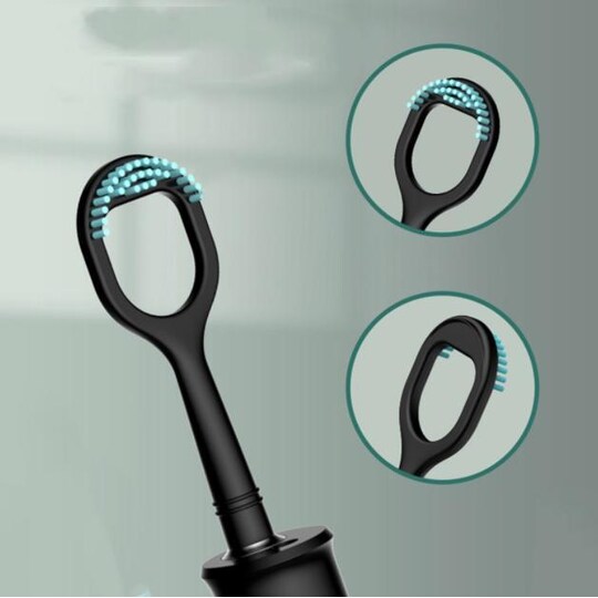 Suuhygieniasarja, jossa hammasharjan pää ja kielen kaavin SK-01: lle