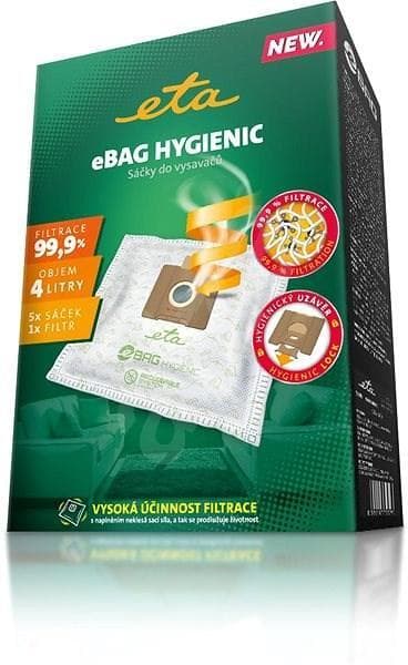 ETA Pölynimuripussit Hygienic ETA960068010 Sopii kaikille ETA-, Gallet -säkillisille pölynimureille ja muille (luettelo liitteenä), Pussien lukumäärä 5 + mikrosuodatin 155x145 mm