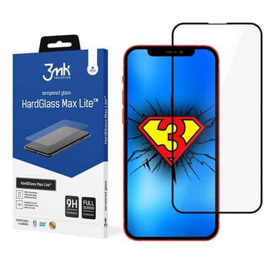 3MK HardGlass Max Lite Näytönsuoja, iPhone 13/13 Pro, Karkaistu lasi, Musta