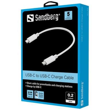 Sandbergin USB-C-latauskaapeli 0,2 m